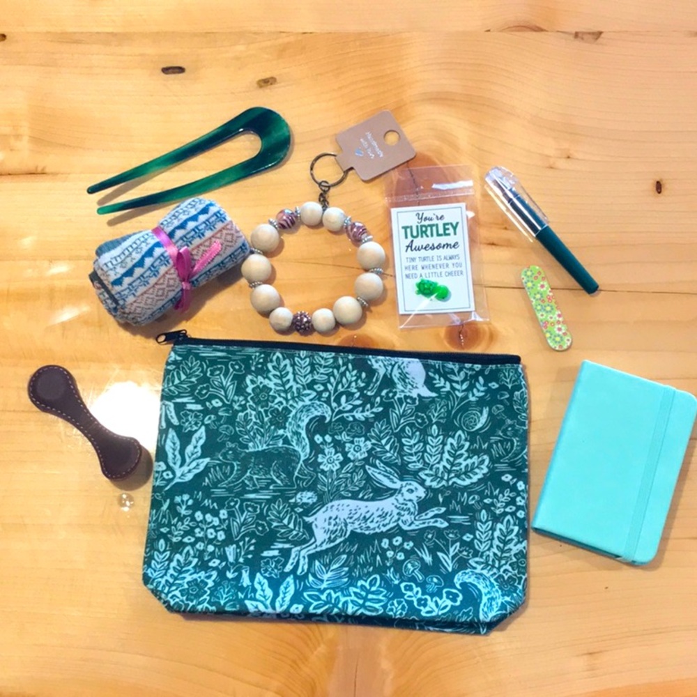 Floral Green Pouch with Accessories